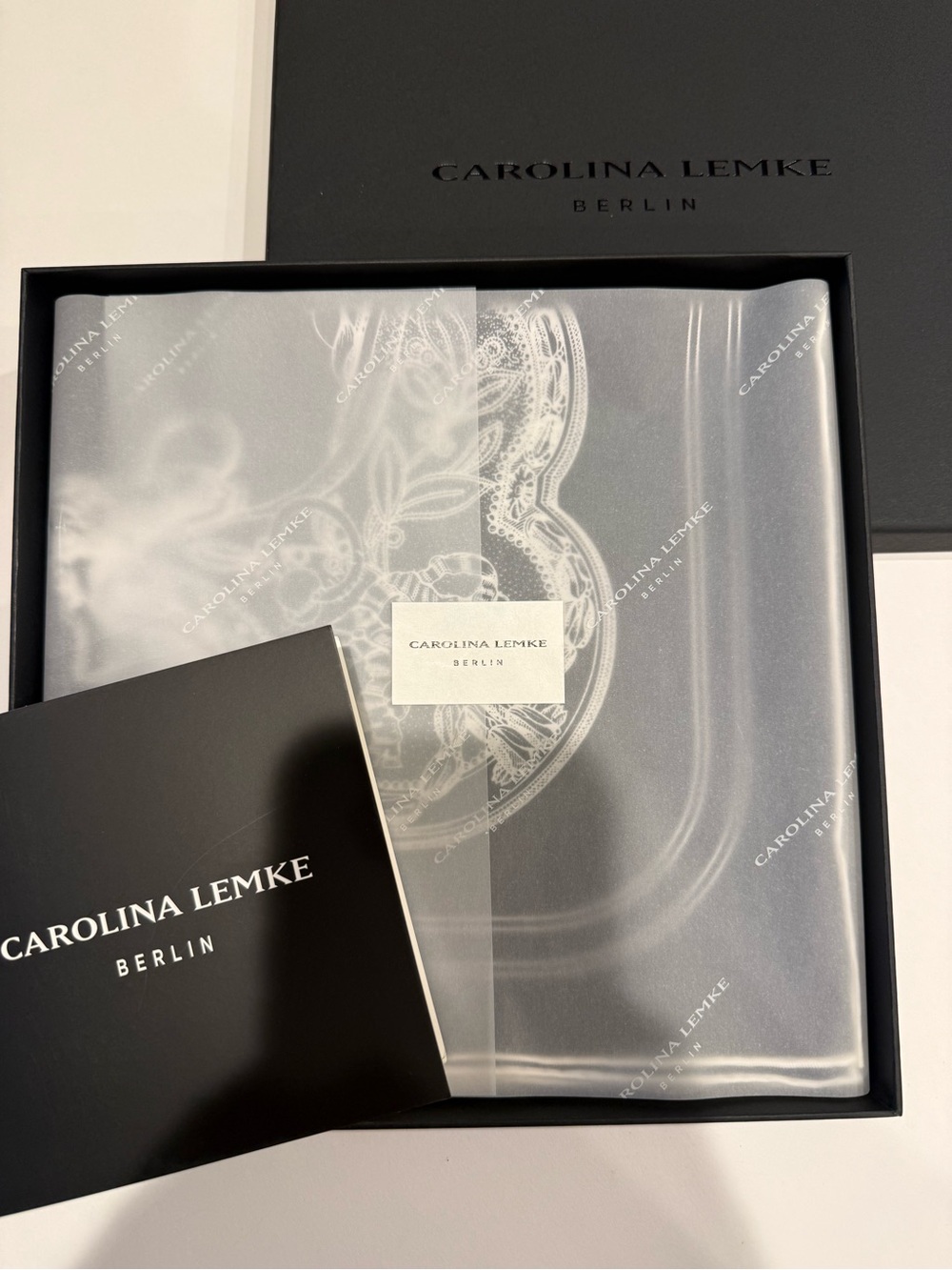 NEW Carolina Lemke Black & White Equestrian Silk Scarf Hand Rolled Edges #37 - Picture 2 of 10